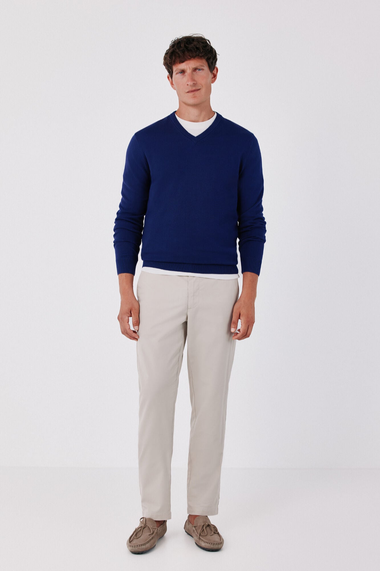 Cortefiel Cotton fine knit V-neck jumper