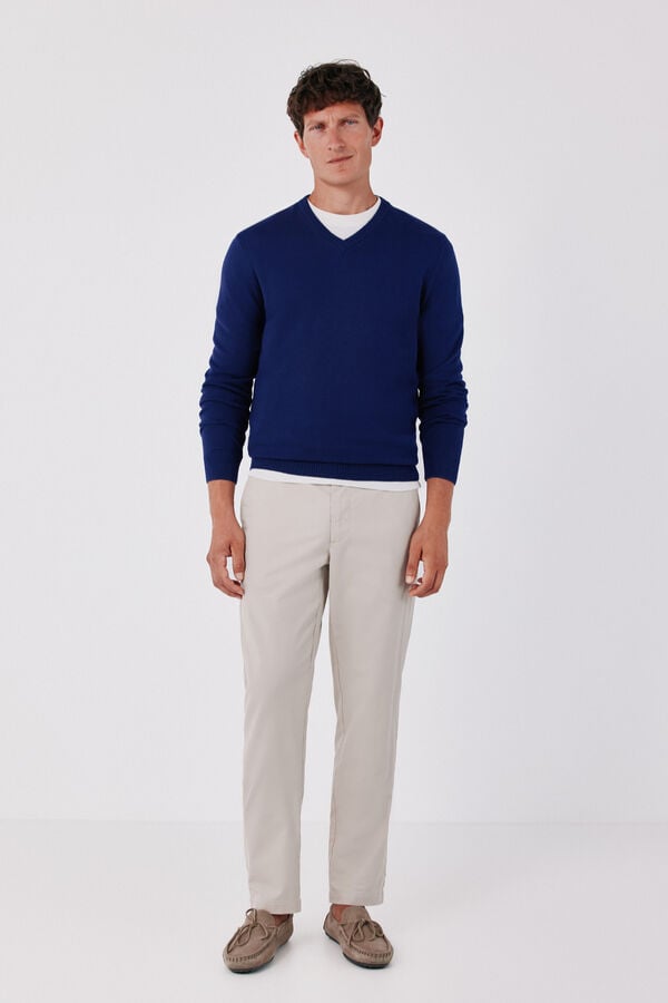Cortefiel Cotton fine knit V-neck jumper Purple