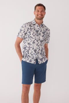 Cortefiel Cotton and linen Bermuda shorts with drawstring waist Royal blue