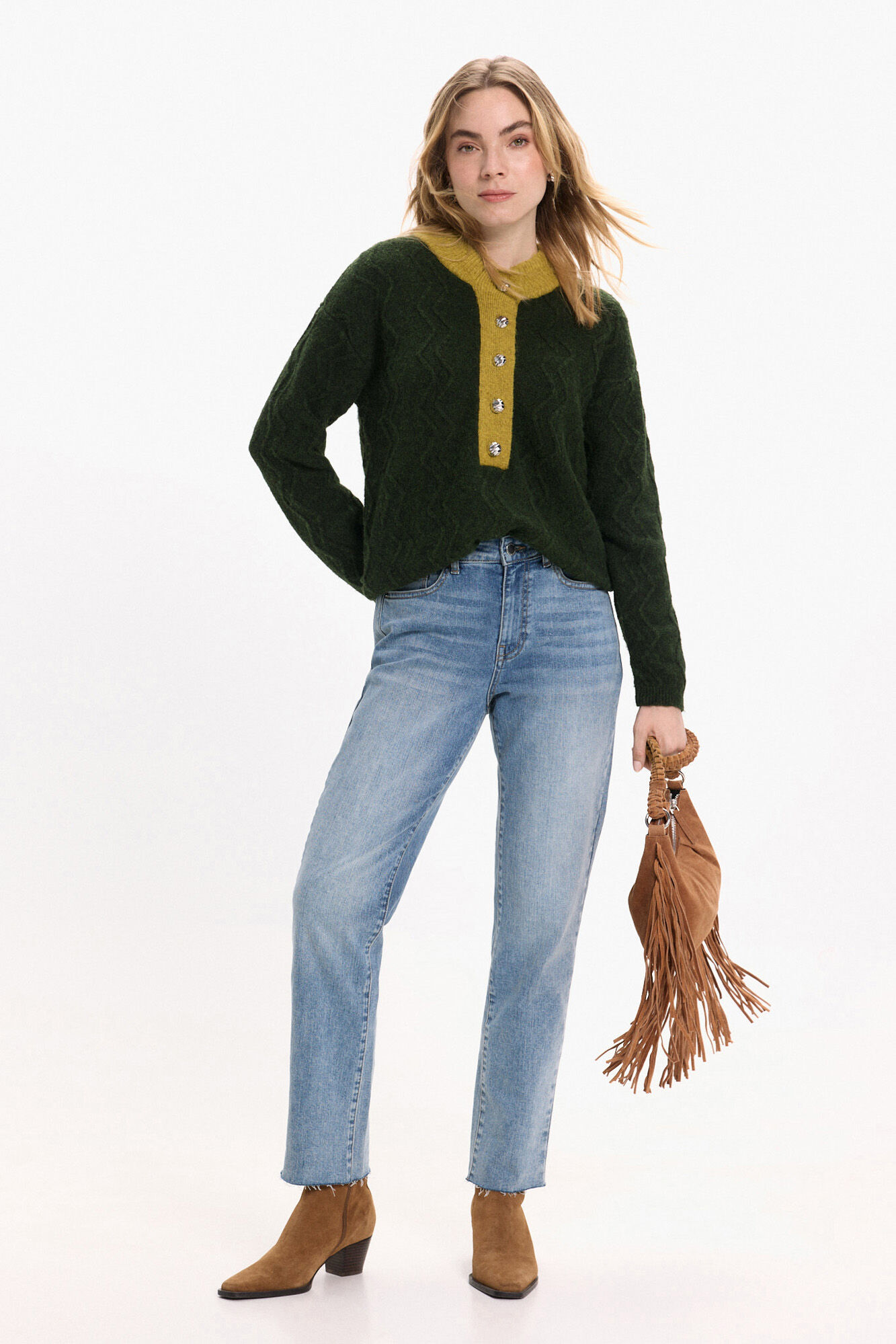 Vila Jersey de lana con botones en el cuello