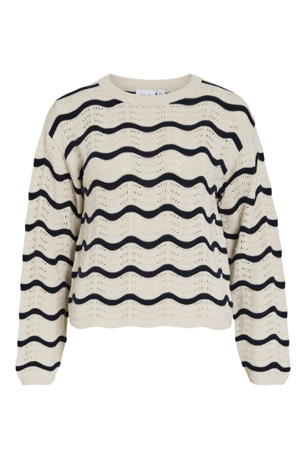 Vila Organic cotton pointelle knit jumper Printed blue