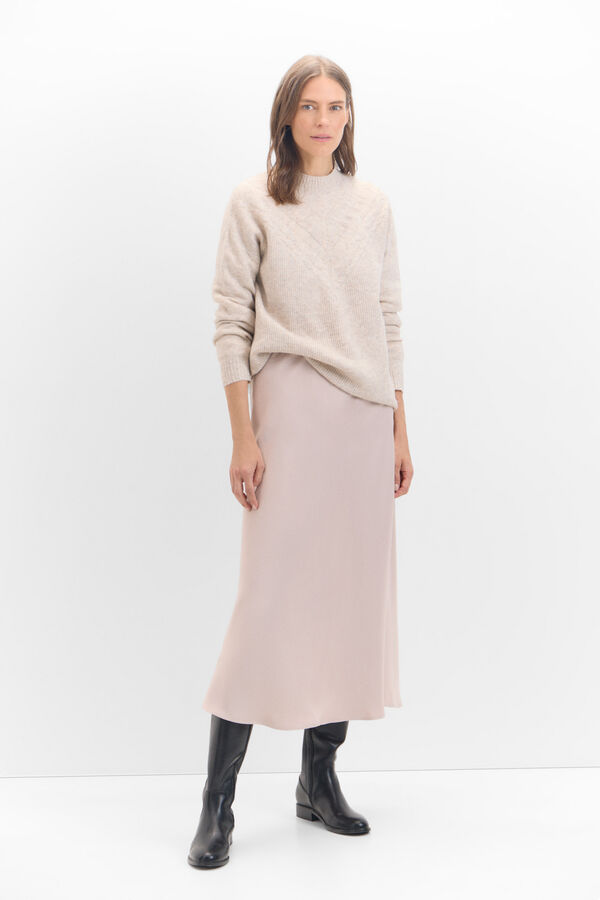 Cortefiel Satin-finish midi skirt Beige