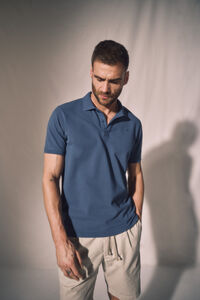 Cortefiel Washed piqué plane embroidery polo shirt Blue