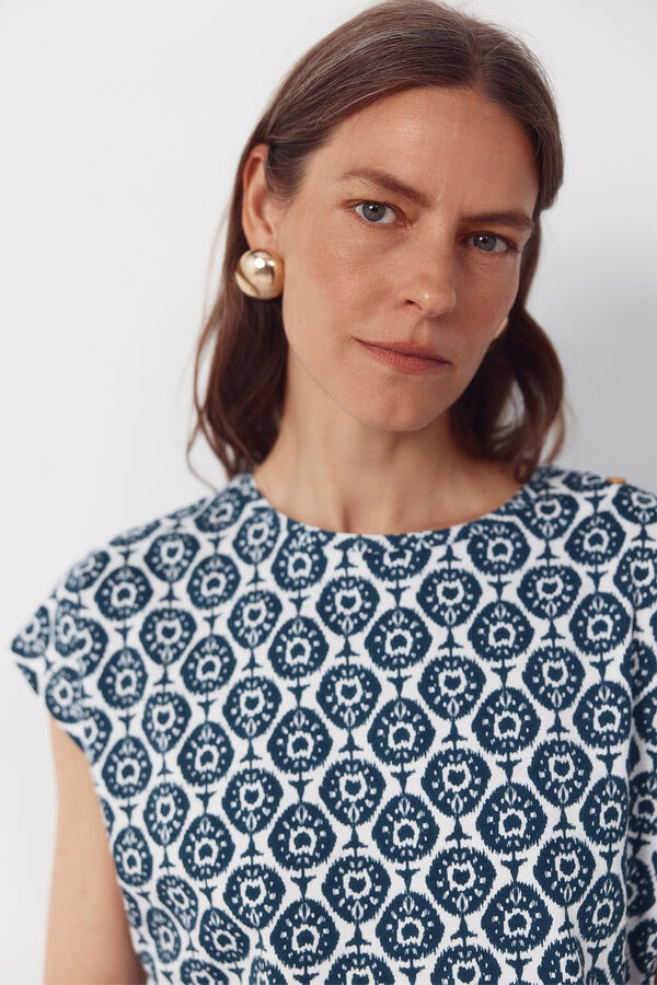 Cortefiel Basic t-shirt with gold buttons Printed white