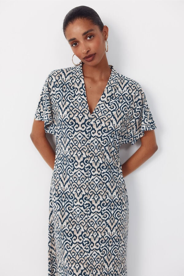 Cortefiel Printed dress Printed beige