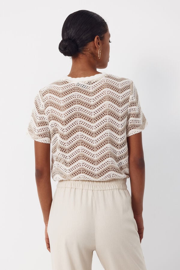 Cortefiel Top crochet zig-zag Ivory