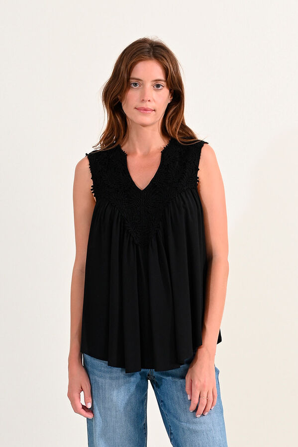 Cortefiel Women's sleeveless top with embroidered flowers Black