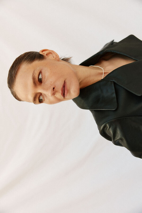 Cortefiel Leather biker jacket Black