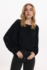 Vila Blusa com mangas abotoadas Preto