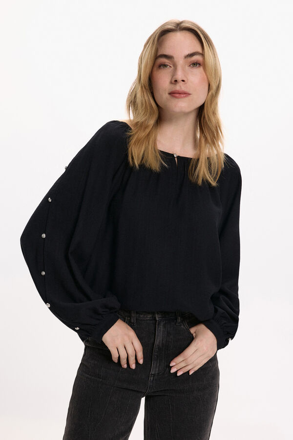 Vila Blusa com mangas abotoadas Preto