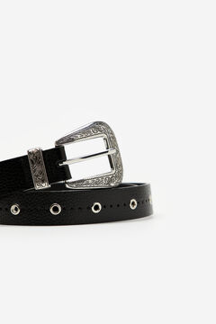 Cortefiel Leather cowboy belt Black