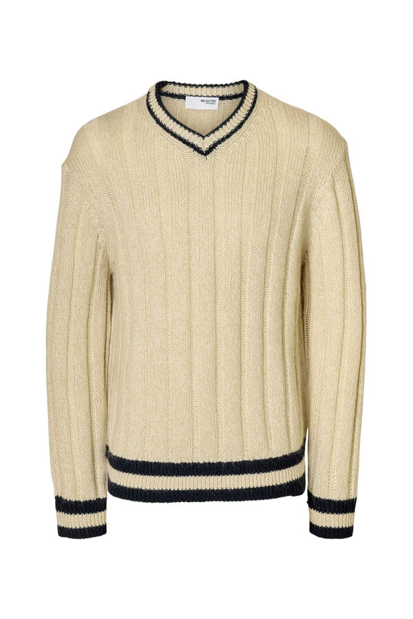 Selected Camisola de lã e alpaca com gola em V  Branco