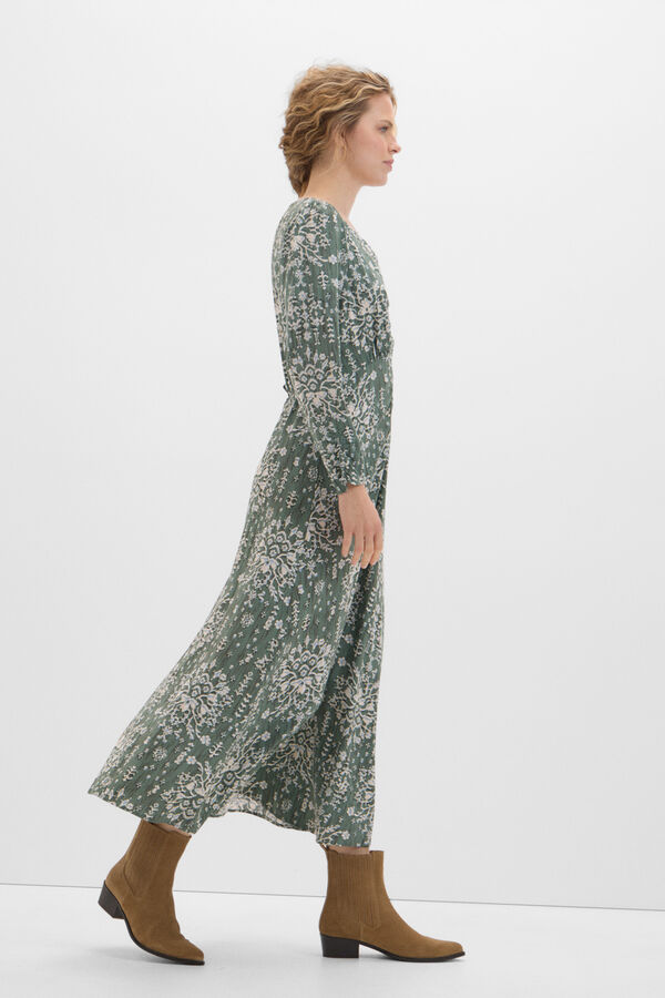 Cortefiel Gathered midi dress Printed green