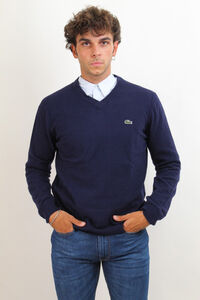 Cortefiel Jersey de lana con corte regular y cuello en V Azul marino