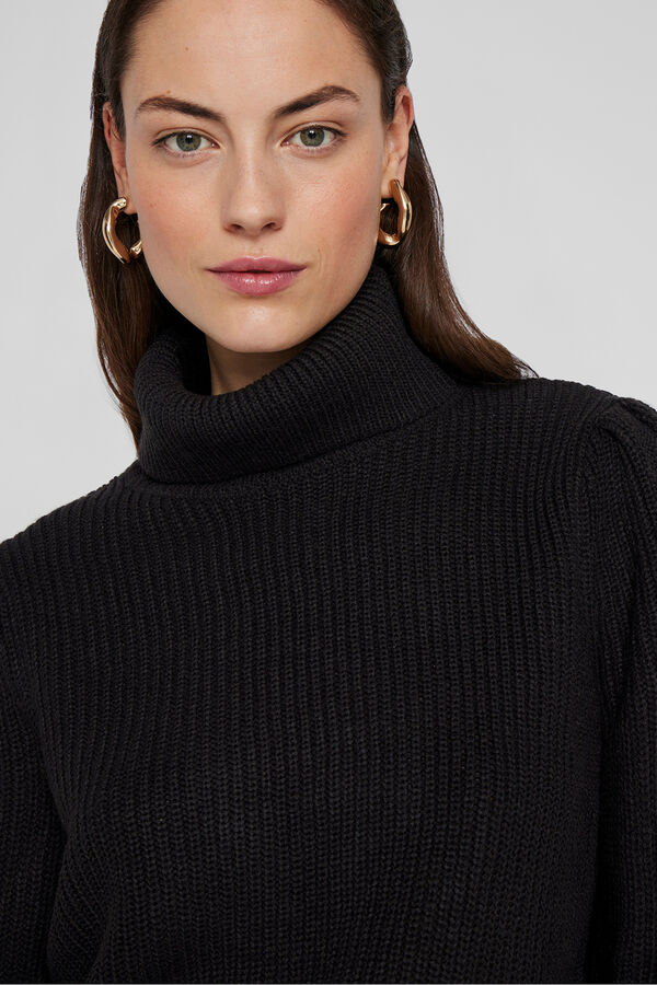 Vila Camisola de gola alta canelado Preto