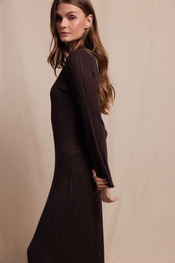 Slowlove Vestido canelado Perkins Castanho