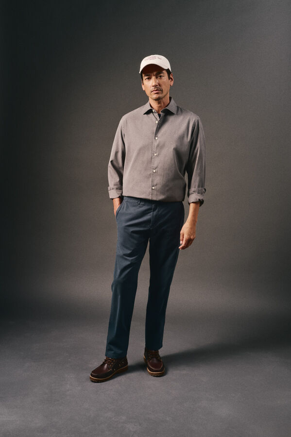 OOTO Camisa liso de algod&atilde;o tencel sarja Cinzento