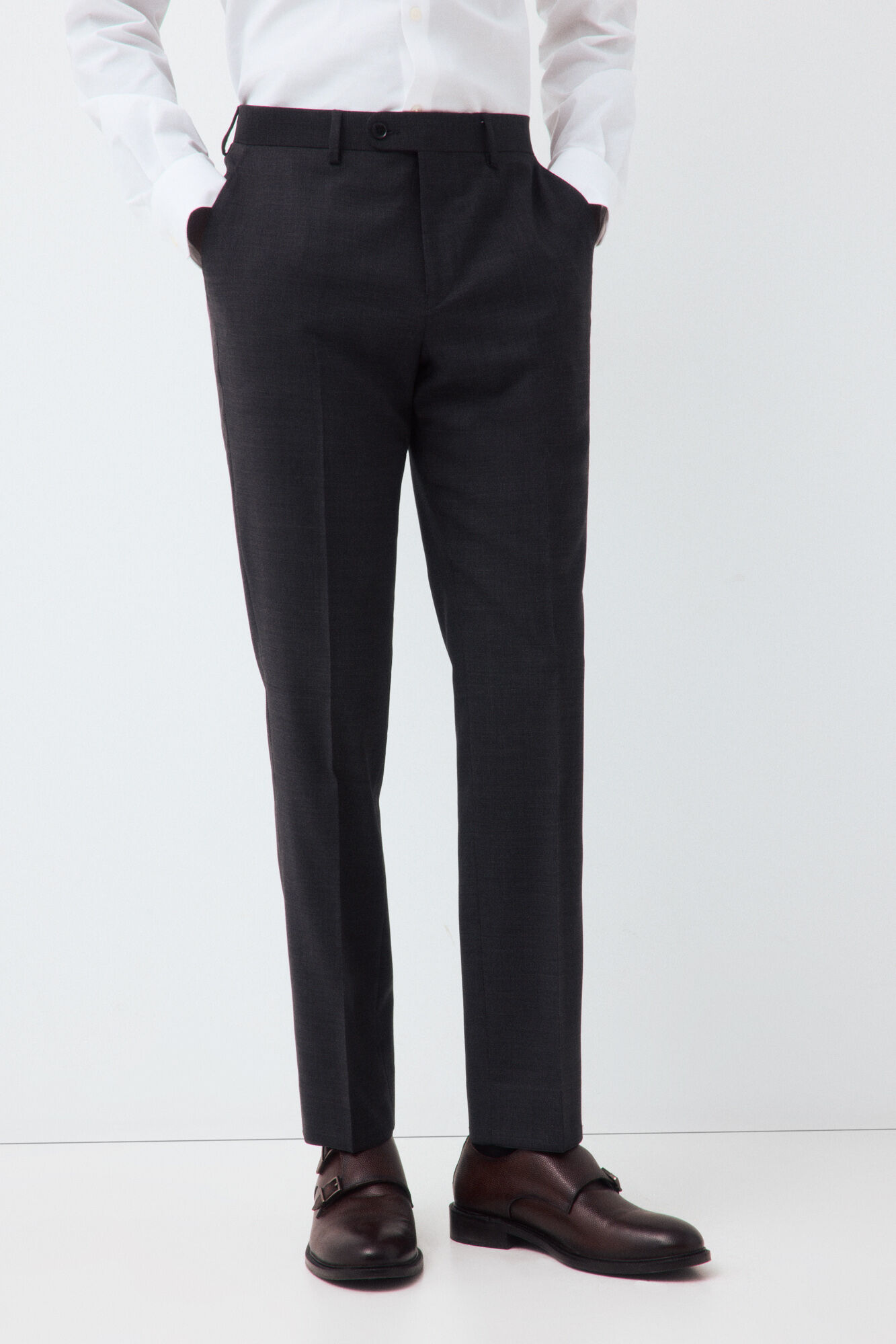 Cortefiel Grey smart fabric plaid slim trousers
