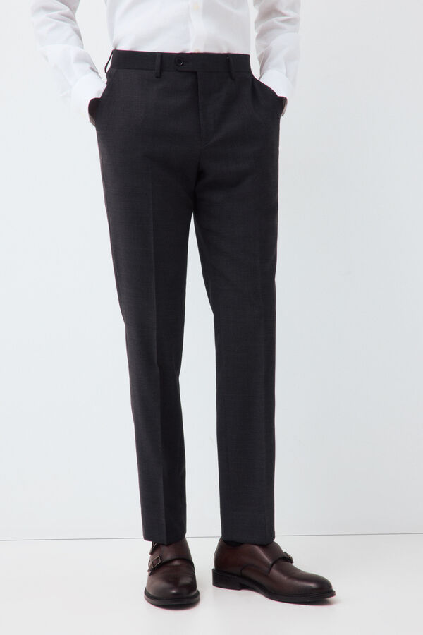 Cortefiel Grey smart fabric plaid slim trousers Dark grey