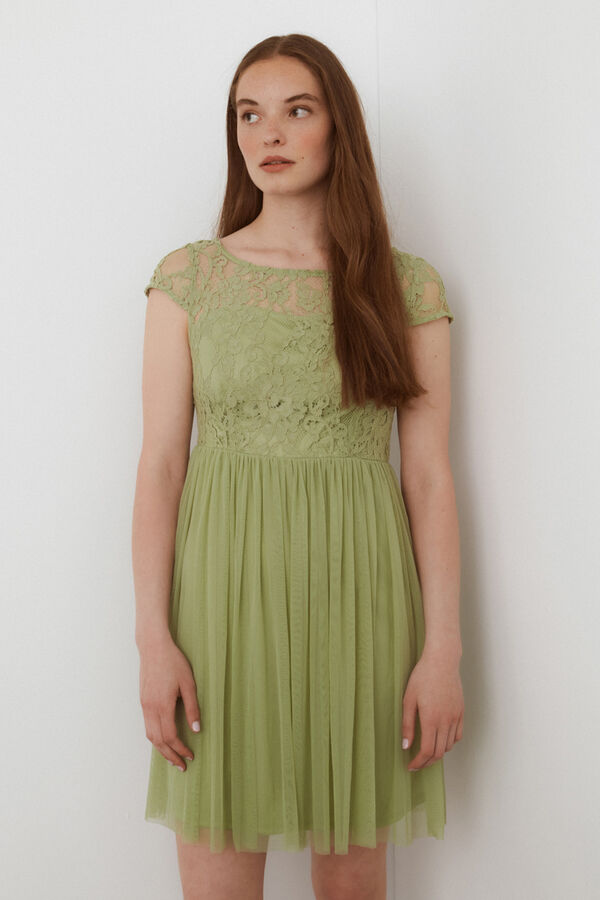 Cortefiel Short tulle and lace dress Green