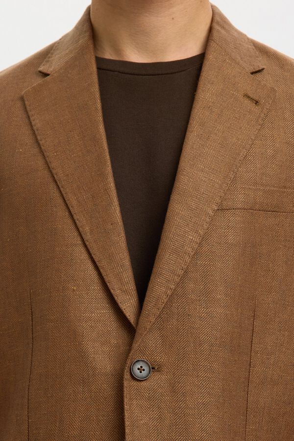 Selected Linen jacket with flap Nude