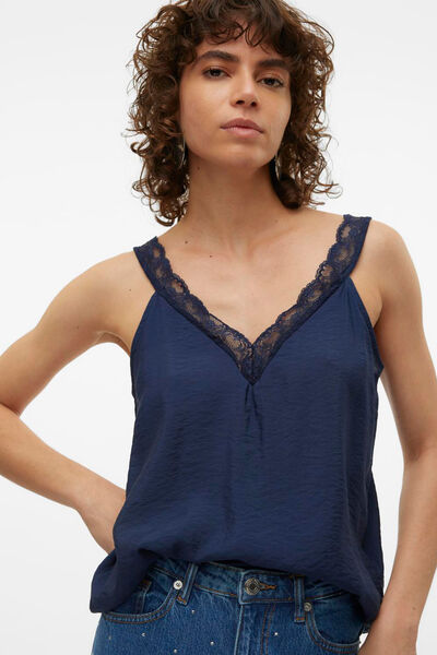 Cortefiel Vest top with lace  Navy