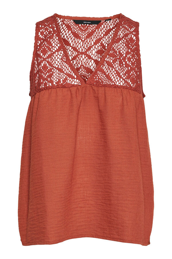 Cortefiel Sleeveless top with lace detail Red
