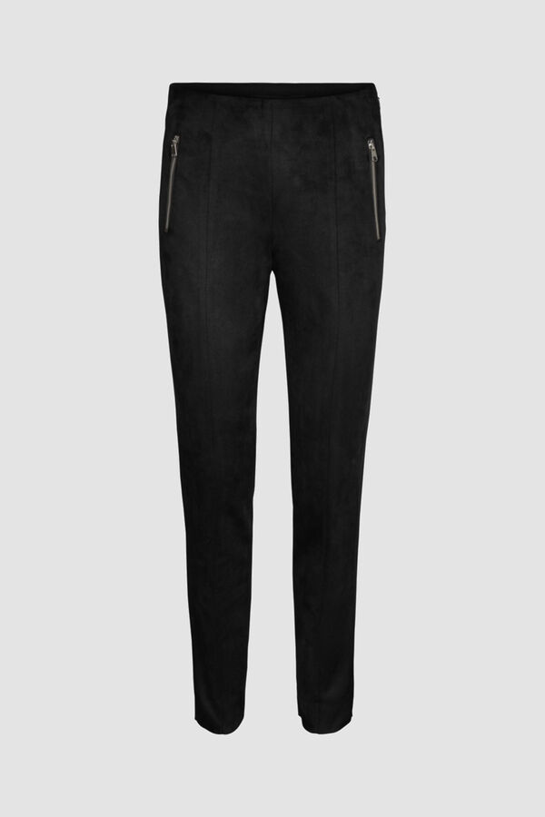 Cortefiel Synthetic suede legging trousers Black