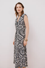 Cortefiel Contrast V neckline dress Printed white
