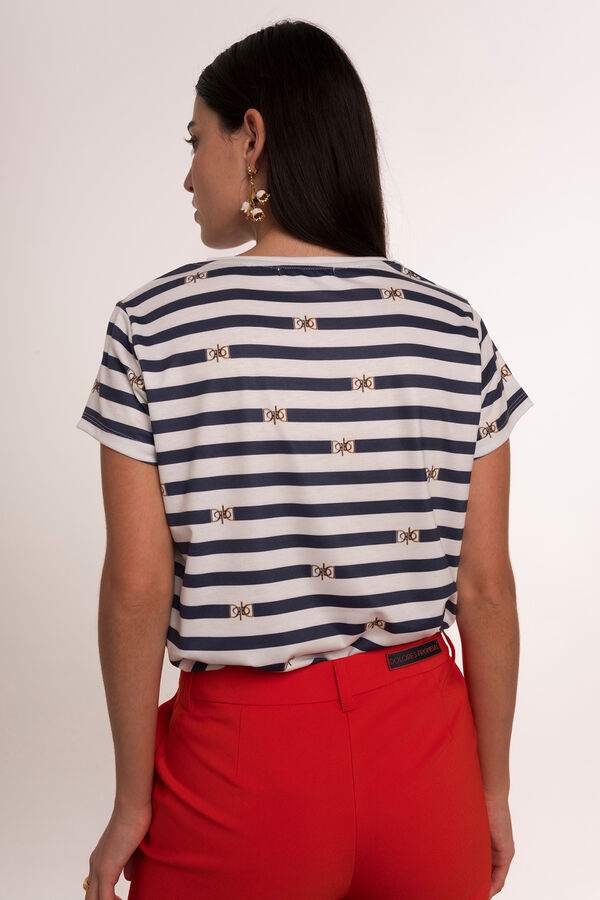 Cortefiel Sailor striped T-shirt with logo Blue