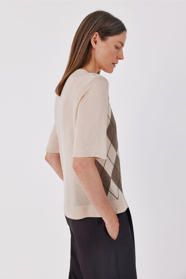 Cortefiel Diamond knit jumper Ivory