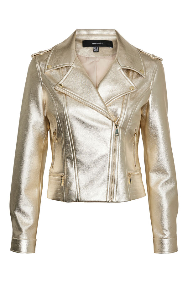 Cortefiel Faux leather gold jacket Yellow