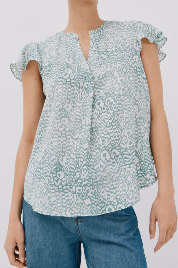 Cortefiel Blusa manga volante Printed green