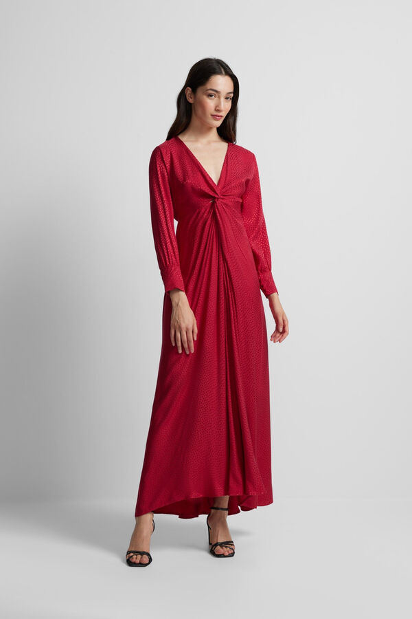 Silbon Vestido longo em jacquard com nó Vermelho