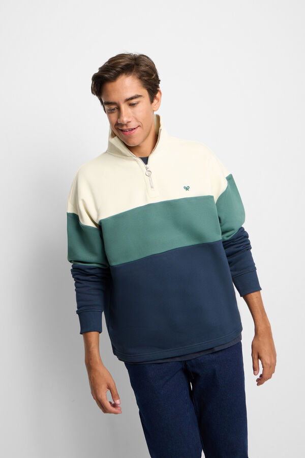Silbon Sudadera relaxed fit media cremallera bloques Verde