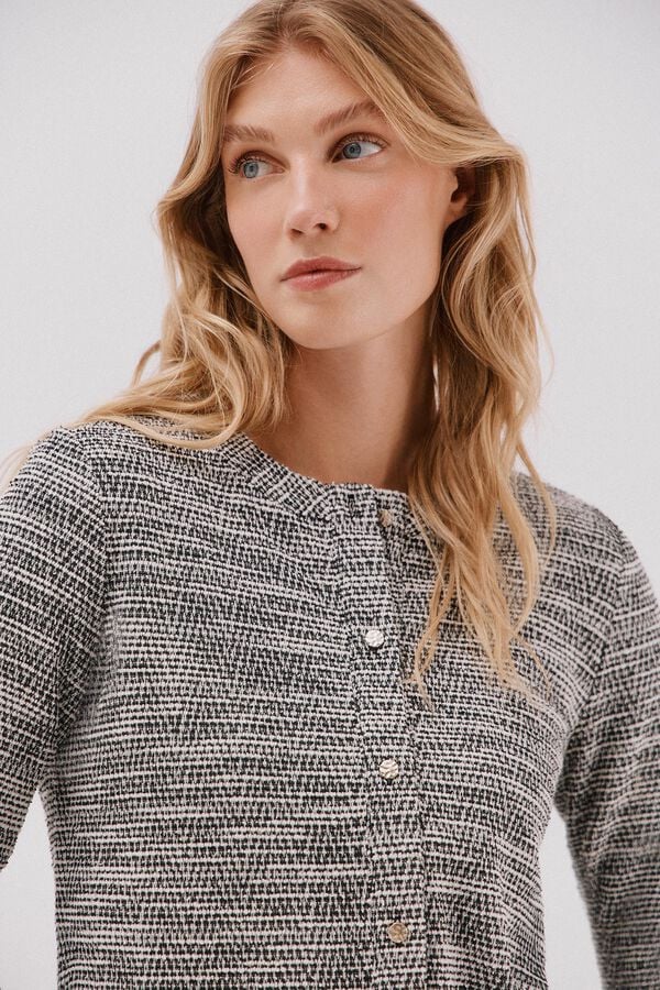 Cortefiel Tweed cardigan Printed white