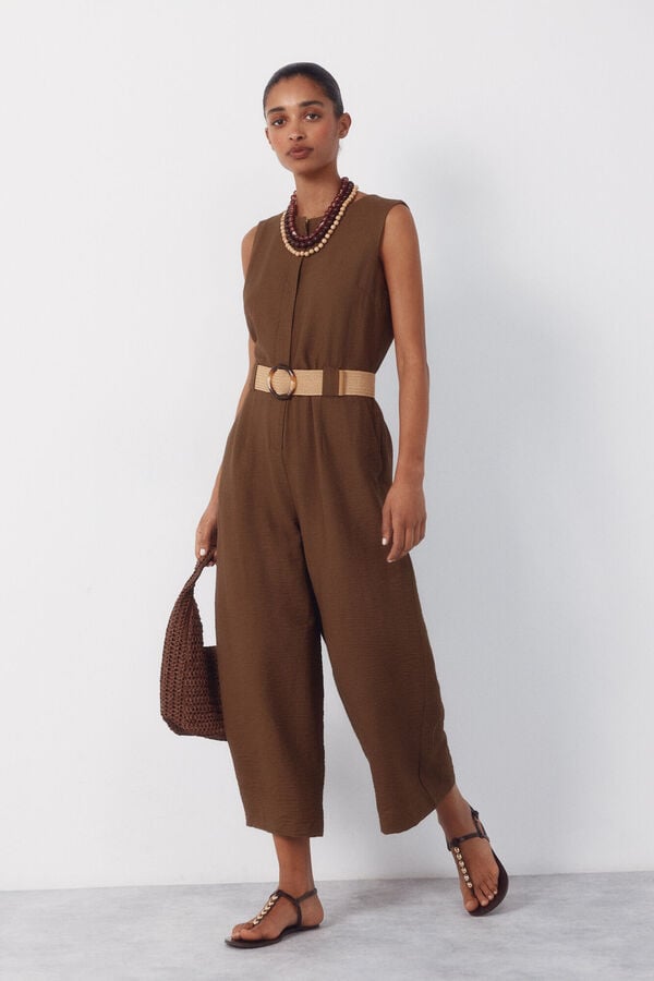 Cortefiel Belted jumpsuit Kaki