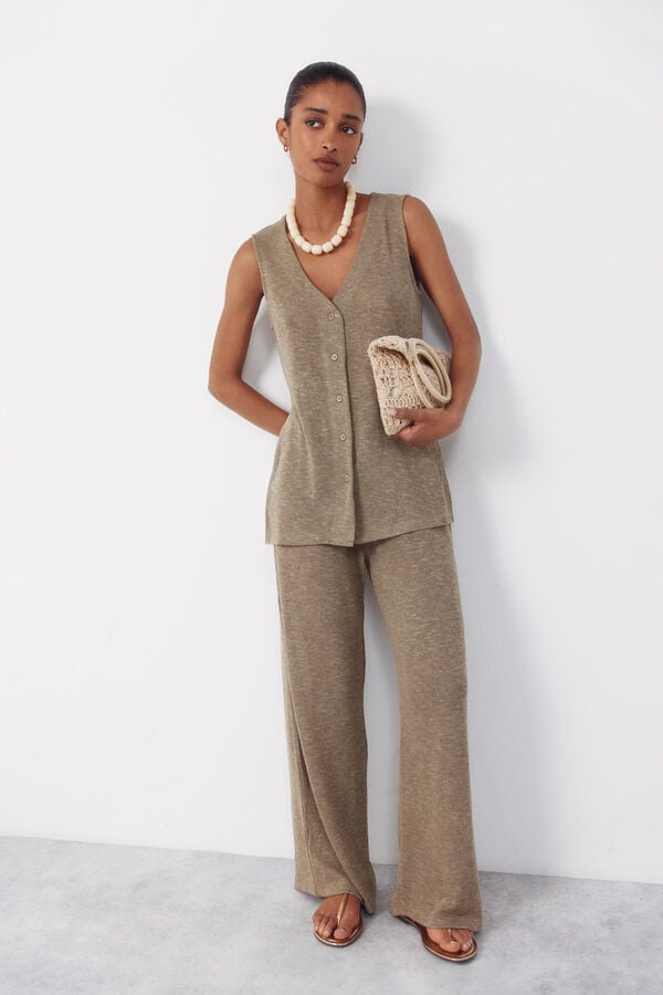 Cortefiel Rustic - look knitted vest Kaki