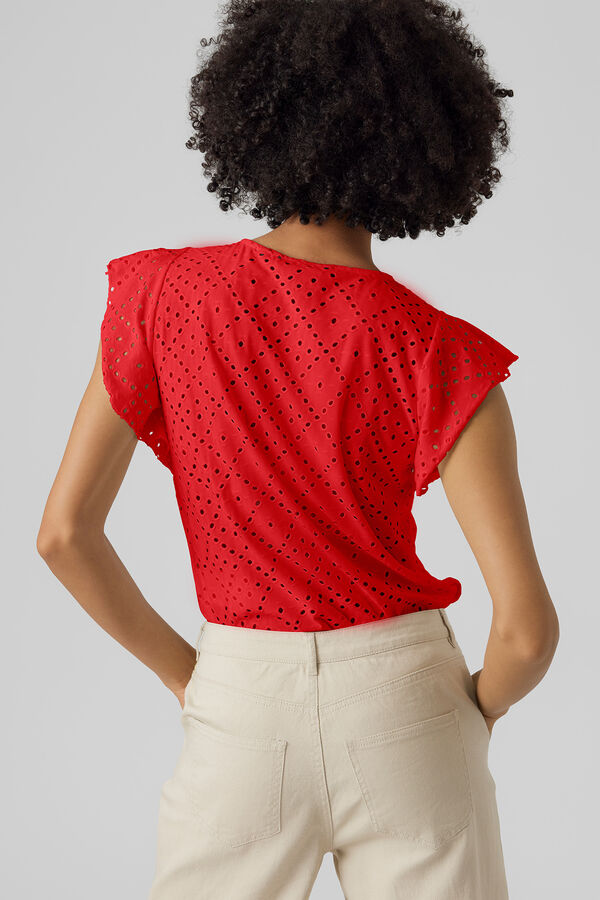 Vero Moda Top calado con mangas de volantes Rojo
