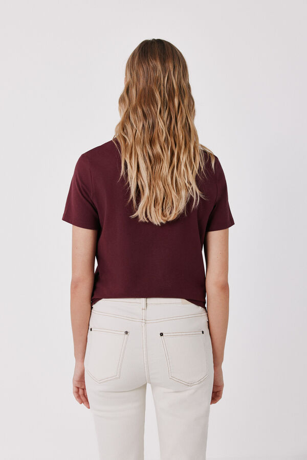Cortefiel Gold button basic T-shirt Maroon