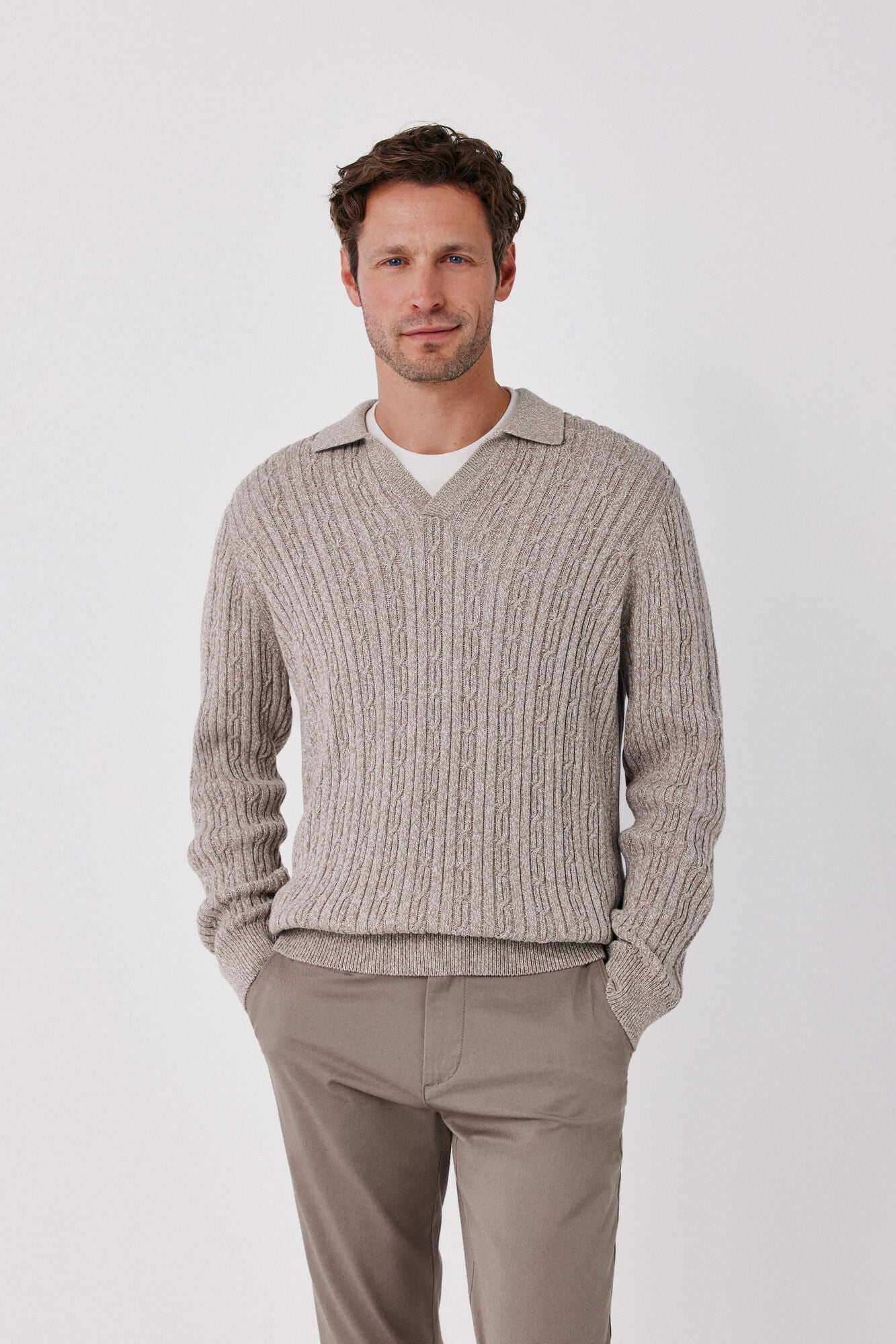 Cortefiel Twisted cotton cable knit jumper