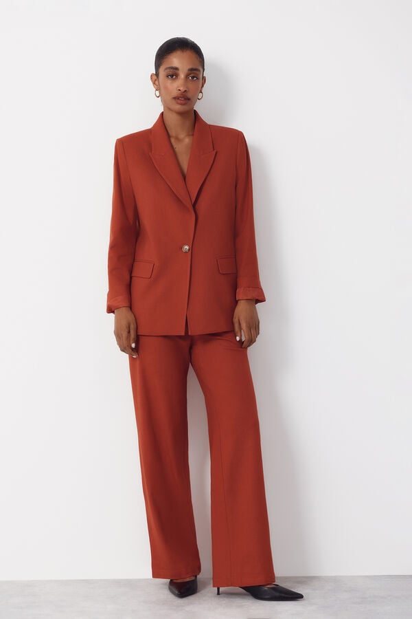 Cortefiel Wide-leg trousers with linen Orange