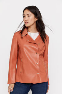 Cortefiel Faux leather jacket with buttons Coral