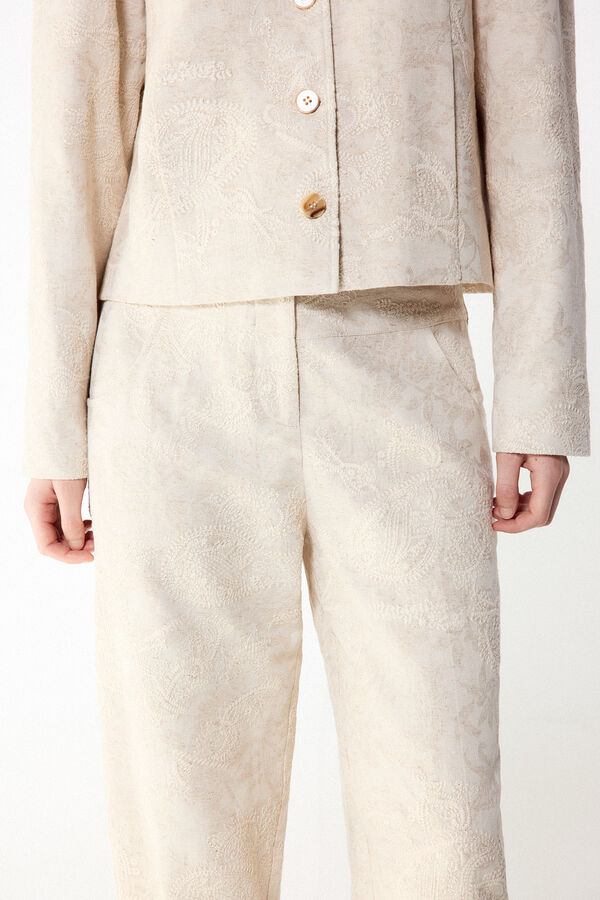 Slowlove Pantal&oacute;n recto bordado Ecru