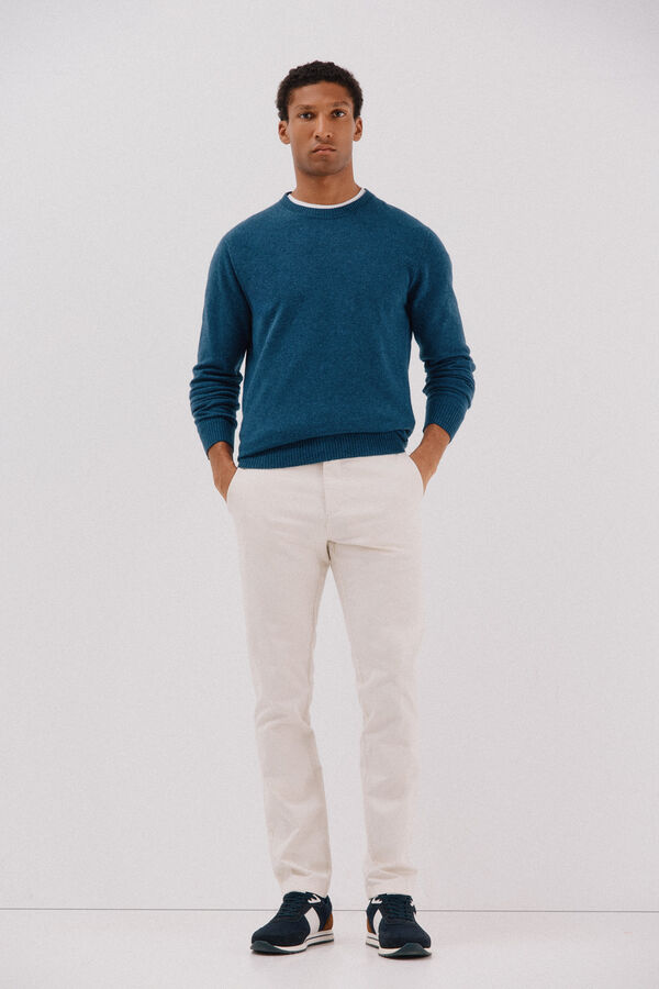 Cortefiel Lambswool jumper with round neck Blue