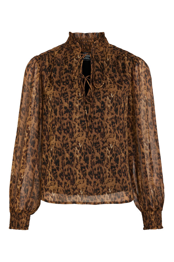 Vila Blusa de chiffon estampada Castanho