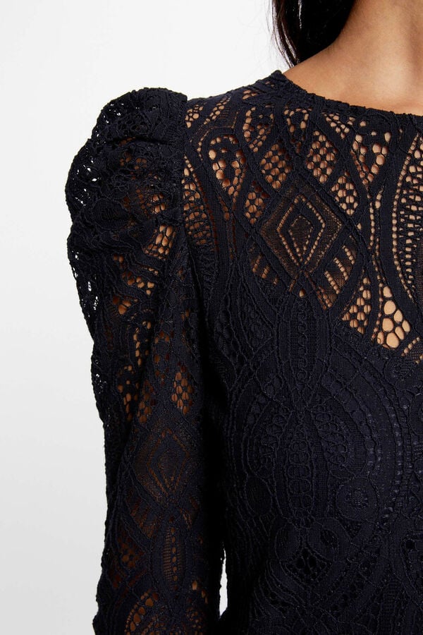 Cortefiel Long-sleeved T-shirt with lace Navy