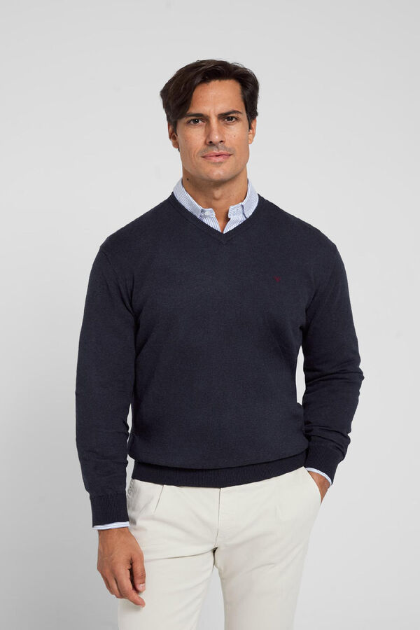 Silbon Classic Silbon navy blue V-neck jumper Navy