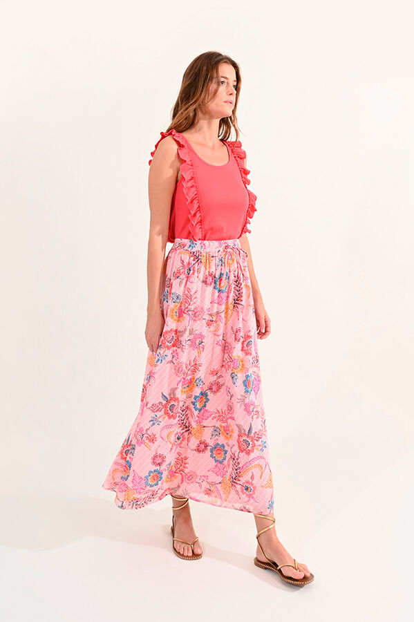 Cortefiel Long printed skirt with pleats Multicolour