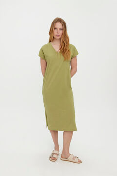 Cortefiel Long dress with short sleeves  Pistachio green